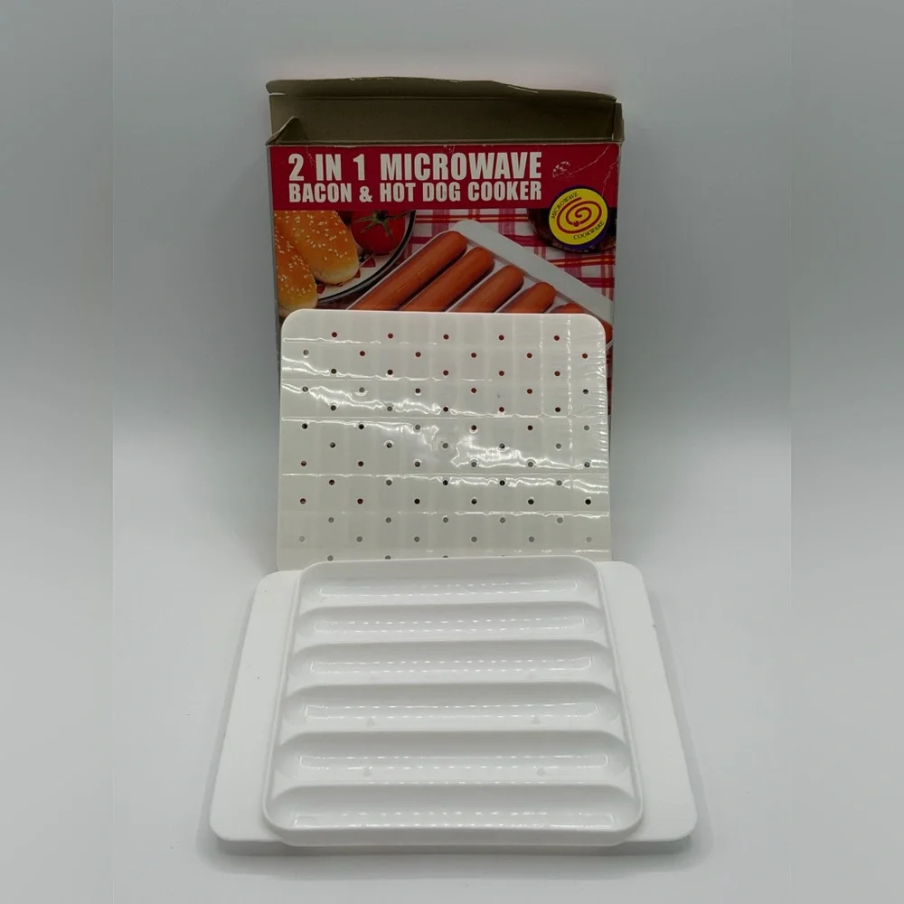 2-in-1 White Microwave Bacon & Hot Dog Cooker - New Open Box